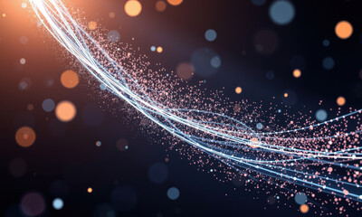 Poster - mesmerizing abstract image featuring glowing particles and light trails against dark background, creating sense of motion and energy. vibrant colors evoke feeling of dynamism and creativity