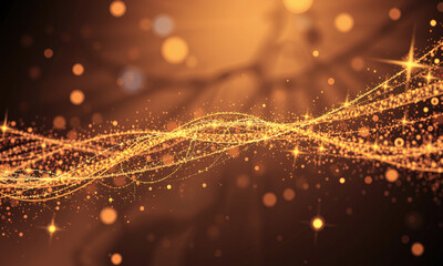 Poster - mesmerizing display of golden light waves and sparkling particles creates sense of wonder and beauty, evoking feelings of magic and energy in vibrant atmosphere
