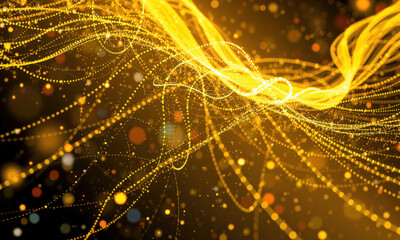 Poster - vibrant abstract background featuring flowing golden lines and glowing particles, creating sense of energy and movement. warm tones evoke feeling of excitement and dynamism
