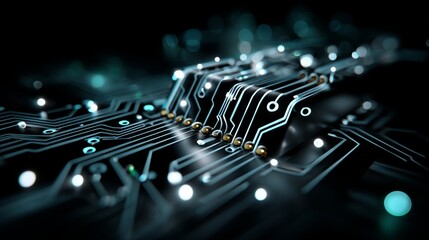 Poster - The image features an abstract digital circuit board on a blue tech background, accompanied by connected lines and a navy gradient, highlighting AI innovation