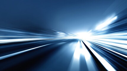 Poster - a futuristic underground tunnel is depicted in a motion light blue abstract, created with generative