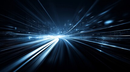 Poster - in a futuristic underground tunnel, motion light blue abstract visuals are produced by generative ai