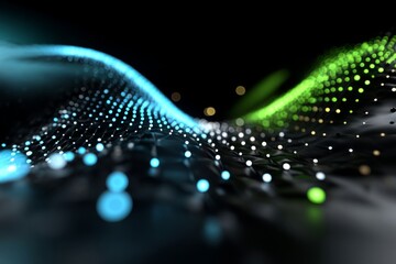 Aufkleber - The speed of digital technology connects against a blue and green background, conveying cyber and nano information through abstract communication and innovation in future tech data and internet