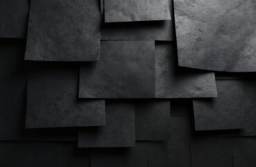 Leinwandbilder - Abstract black background, geometric design. Dark squares, textures, modern pattern. Monochrome, minimalist backdrop for design projects. Textured surface wallpaper.