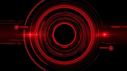 Aufkleber - A circular digital tech symbol is set against a red technological backdrop, providing ample copy space
