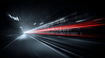Poster - The concept of cyber global communication and coding is represented by digital data flowing on a road, complete with graphic creations that envision fast speed transfers to demonstrate agile digital