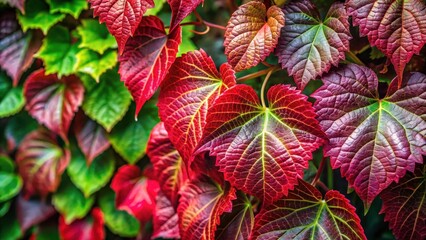Wall Mural - Vibrant red vine leaves on a lush green vine plant with intricate details and textures, botanicals, nature,  botanicals