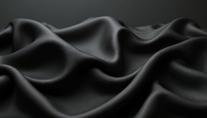 Poster - Elegant black silk cloth background. Luxury textile material with wavy folds, smooth surface. Abstract wavy fabric, shiny dark velvet pattern, high-end design. Ideal for fashion, product, design