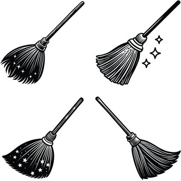 Broom Vector Silhouetted Bundle Set Collection