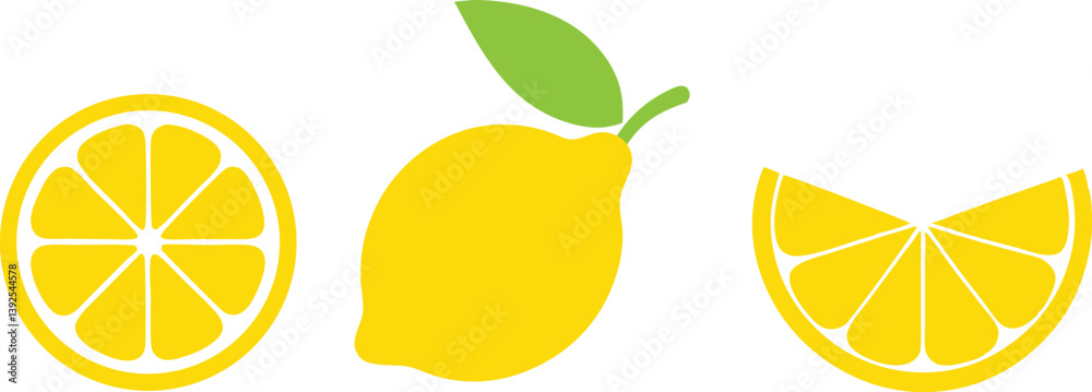 Lemon Adobe File Lemon cut slices vector set, Whole, half and slice chopped lemon fruit ...