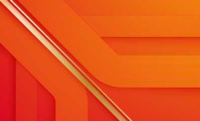 Poster - bold abstract orange background featuring layered curved lines and golden diagonal accents