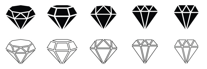 Wall Mural - Set of Diamond icon Different shapes of diamond cuts. Dimond icon set in flat style. Abstract black diamond
 collection icons. Gemstone icon set. Diamonds of vector illustration