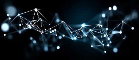 Poster - A futuristic digital tech design is depicted on an abstract blue backdrop featuring dynamic dots, lines, and triangles, symbolizing a network connection framework through 3D visualization