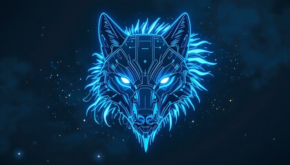  Neon Cyber Wolf Head: Futuristic Digital Art Wallpaper