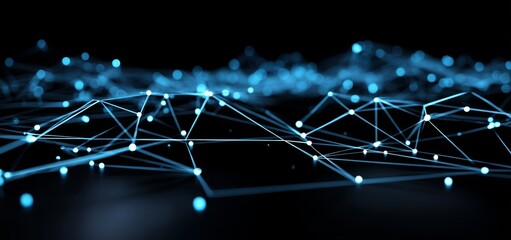 Aufkleber - A dynamic pattern of network lines and dots connects on a digital blue background, symbolizing modern cyber technology and futuristic design