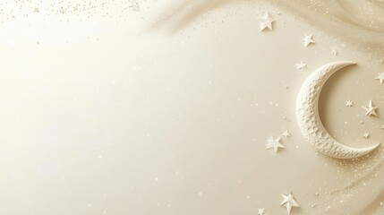 Aufkleber - Soft creamy background with dotted stars and a crescent moon creates a serene atmosphere perfect for inviting messages or captions