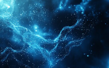 Abstract blue tech background with DNA strands, glowing molecules, and digital connections for a hightech science wallpaper