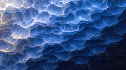 Poster - Abstract Close-Up of Swirling Textures in Deep Blue and Luminous White, Evoking Dynamic Cloud Formations and Atmospheric Depth in Visual Artistry