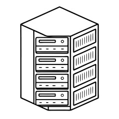 Aufkleber - Server Rack Computer Coloring Book Page – Line Art Outline Drawing for Technology and Electronics Illustration