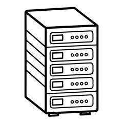 Aufkleber - Server Rack Computer Coloring Book Page – Line Art Outline Drawing for Technology and Electronics Illustration