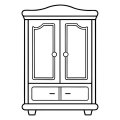 Aufkleber - Wardrobe Coloring Book Page – Line Art Outline Drawing for Furniture and Home Illustration