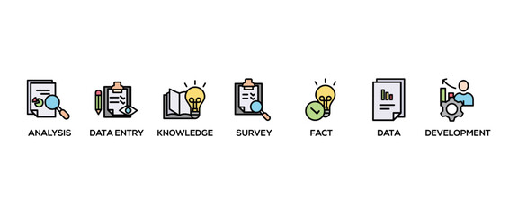 Fototapete - Research banner web icon vector illustration concept with icon of analysis, data, survey, development, fact, knowledge, data entry
