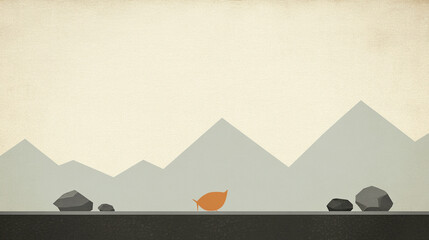 Poster - Leaf rolling through rocky terrain nature scene minimalistic style serene environment close-up view