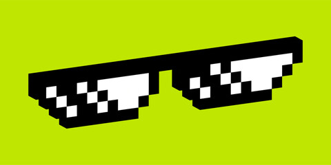 Aufkleber - Pixel art icon for social media. 3d geometric abstract meme glasses. Vector graphics. retro digital style. gaming y2k style.