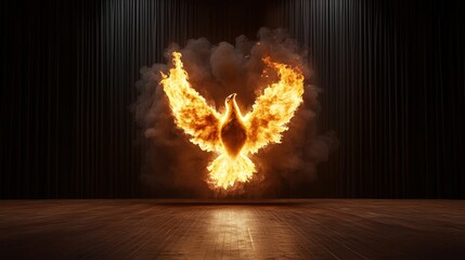 Poster - A fiery phoenix rises dramatically against a dark backdrop, symbolizing rebirth and transformation.