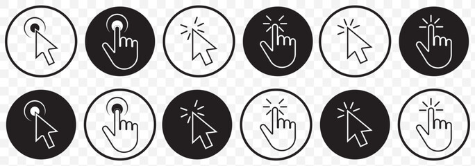 Aufkleber - Set of Black cursor icons click, featuring various mouse click cursor designs. Editable Cursor icon vector illustration on Transparent Background. EPS 10.
