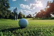 © YouraPechkin - Perfectly placed golf ball on a green with player preparing to putt in a sunny afternoon