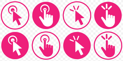 Aufkleber - Set of Pink cursor icons click, featuring various mouse click cursor designs. Editable Cursor icon vector illustration on Transparent Background. EPS 10.