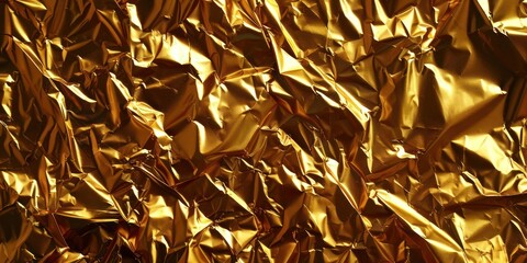 Wall Mural - Gold foil crumpled paper close up texture surface.