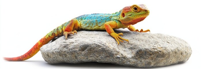 Aufkleber - Colorful lizard perched on textured rock, showcasing vibrant hues on a bright background with subtle drop shadow effect