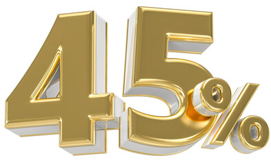 Leinwandbilder - 45 Number Percent Gold With White 3D Render