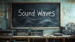 © Khuram Ibn Sabir - Chalkboard with 'Sound Waves' text surrounded by vintage audio equipment in a creative workspace.