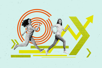 Aufkleber - Poster banner collage of people lead arrows up with buttons on blue color background