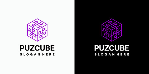 Poster - Cube puzzle vector logo design with modern, simple, clean and abstract style. Icon for business, education, gaming and personal branding.