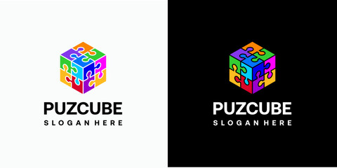 Poster - Cube puzzle vector logo design with modern, simple, clean and abstract style. Icon for business, education, gaming and personal branding.