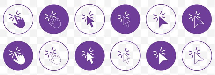 Aufkleber - Purple mouse click pointer icon set. mouse cursor icon set. mouse cursor hand pointer. arrow pointer set. vector illustration on transparent background. EPS 10.