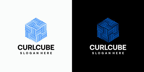Poster - cube wave lines vector logo design with modern, simple, clean and abstract style. icon for business,