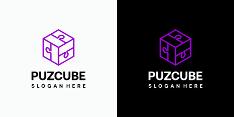 Poster - Cube puzzle vector logo design with modern, simple, clean and abstract style. Icon for business, education, gaming and personal branding.