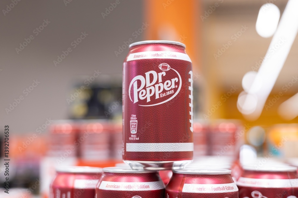 Iconic Dr Pepper Canned Soft Drink Design - FRANKFURT, GERMANY - MARCH