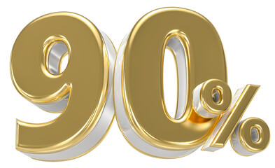 Leinwandbilder - 90 Number Percent Gold With White 3D Render