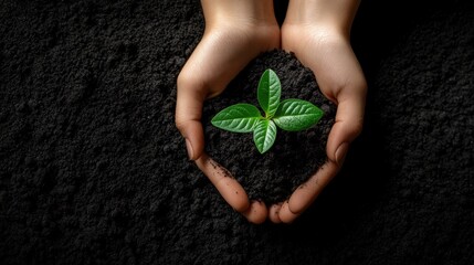 Wall Mural - Hands holding fresh lusty green plant sprout. Earth Day theme background wallpaper.