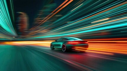 Poster - Dynamic Car in Motion with Speed Lines and Blurred Background Creating a Sense of Movement and Speed