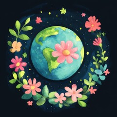 Wall Mural - Planet earth with lush plants. Earth Day theme background wallpaper.