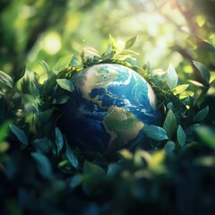 Wall Mural - Planet earth with lush green plants. Earth day theme.