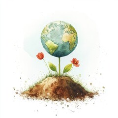 Wall Mural - Planet earth with lush green plants. Earth day theme.