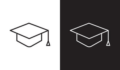 Fototapete - Graduation hat cap icon. Academic cap. Graduation student black and white cap and diploma stock vector. university or college black cap